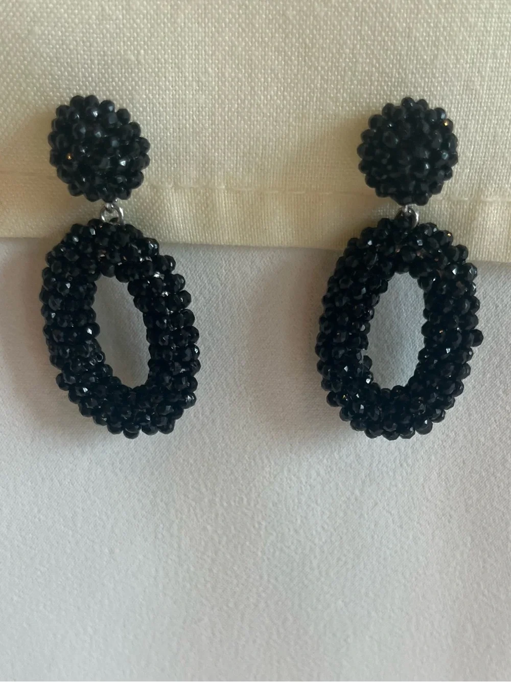Vintage Black Beaded Hoop Drop Earrings - Women Jewelry - Picture 6 of 16